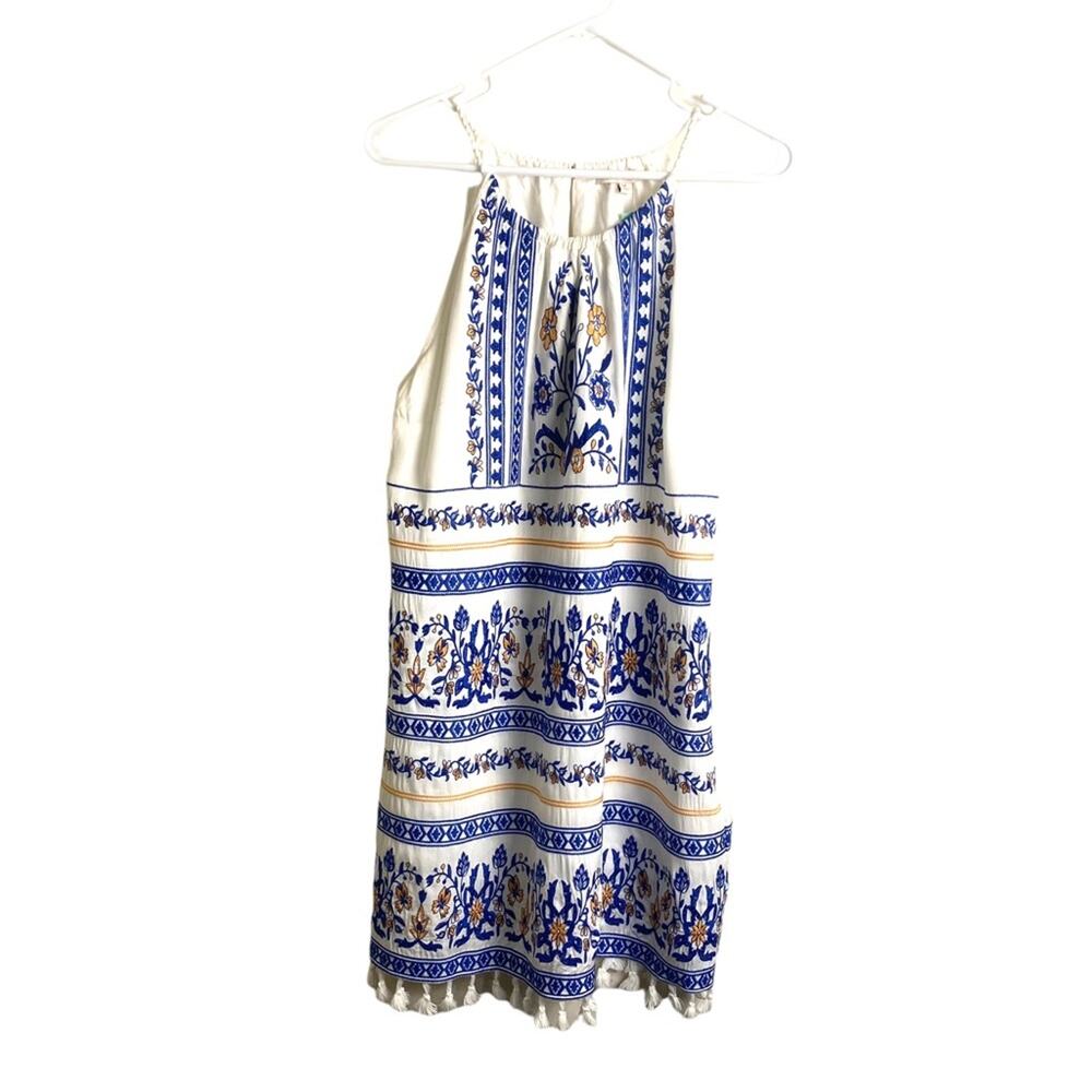 White and Blue Embroidered Halter Dress NWT Size Medium